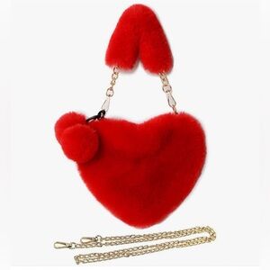 Red Heart-Shaped Faux Fur Bag